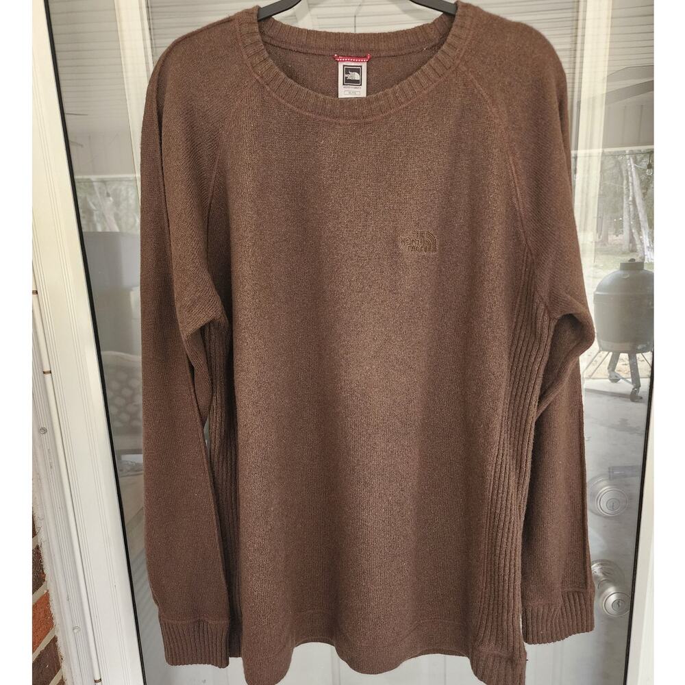 North Face Crew Neck Sweater Men's XL Brown Cotton-Wool Blend Pullover Preppy